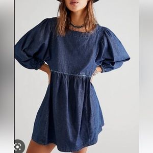 Free People Get Obsessed Denim Dress Dark Wash Size XS